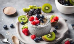 Chia Pudding Dengan Beri Segar Dan Kiwi